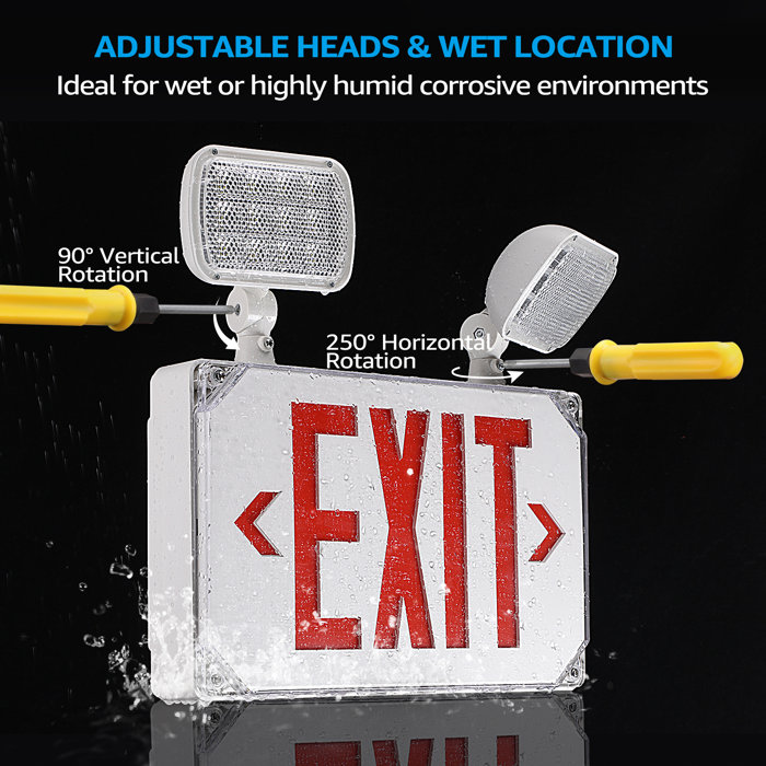 LEONLITE LED Exit Sign Weatherproof Battery Backup Emergency Light with